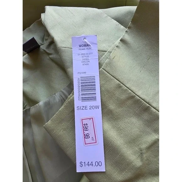 Kate Hill Blazer Women 20W Green 100% Silk Bow Front Jacket NWT Luxury Plus Size - Picture 8 of 9